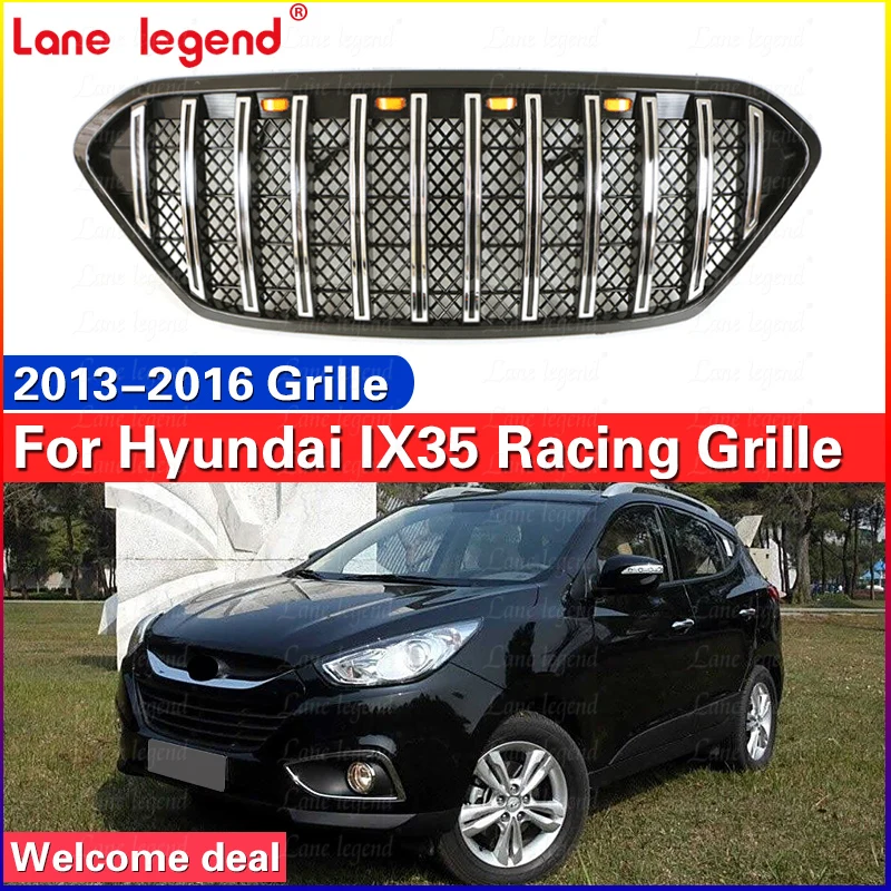 Grill with LED lights front bumper modification accessories decoration Racing grill For HYUNDAI IX35 2013 2014 2015 2016