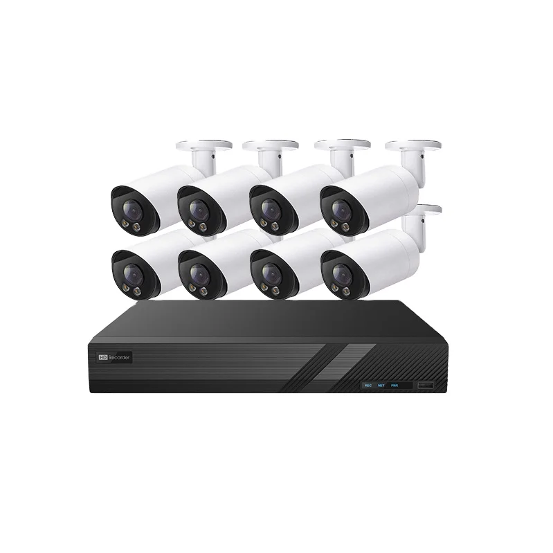 

8CH 5MP Color Night Vision CCTV IP POE Kits 8PCS 5MP Colorvu IP Mini Bullet Camera 1pc 8CH 4K POE NVR Guard Viewer App