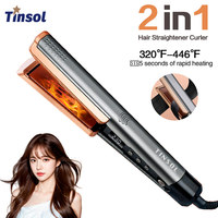 TINSOL 2-in-1 Professional Ceramic Hair Straightener Curl Ionizer with LCD Wide Panel Straightener, Temperature Adjustable