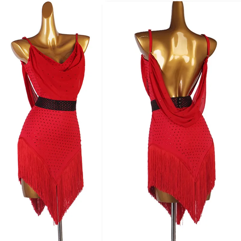 

purple red blackc fringe latin competition dress rhinestone crystal Rumba cha cha salsa tango dance dress S-XXXL 270