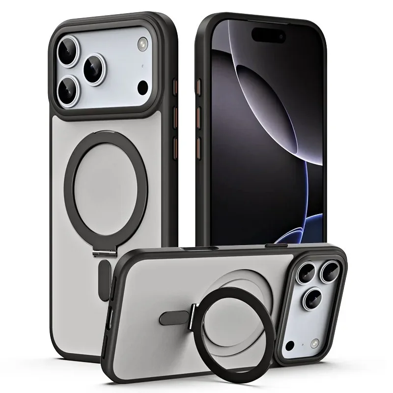 Magnetic Invisible Kickstand Case for iPhone 16 Pro Max / iPhone 17， Full-Round Protection Pivot Cover