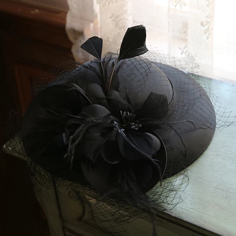 Elegant Women chic Large Brim Sinamay Flower Fascinator Hat Cocktail Wedding Party Church Headpiece Headwear Hair Accessories