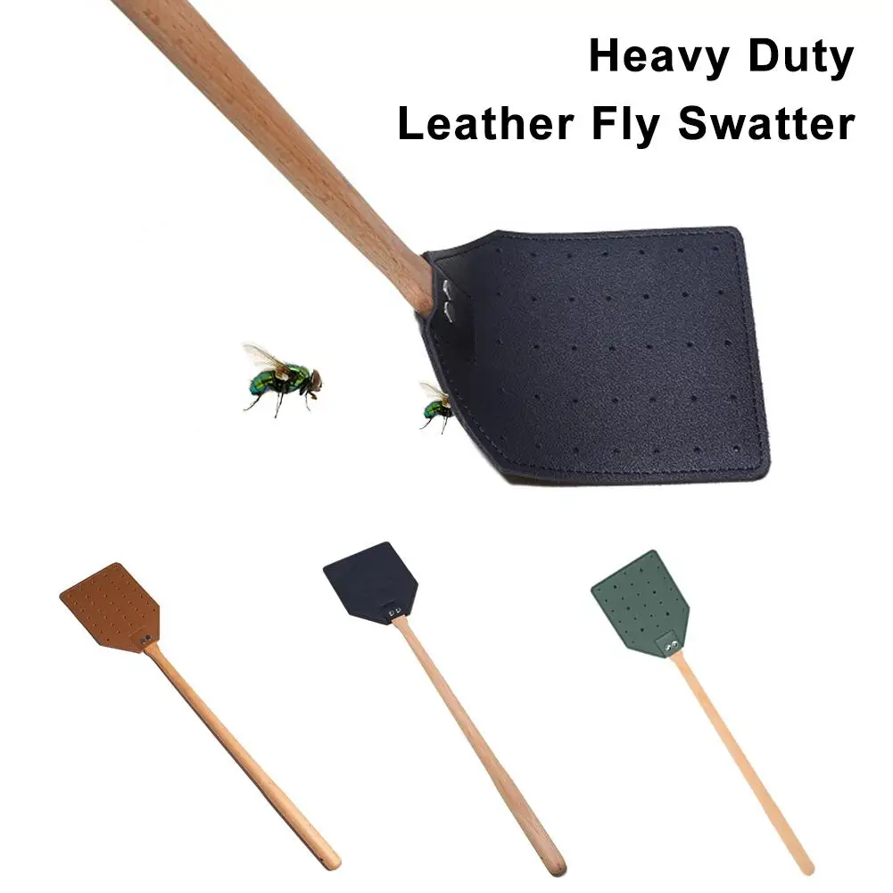 Duty Leather Fly Swatter Pu Leather Fly Swatters With Wooden Handle For Home Outdoor Garden Pest Control Z1m5