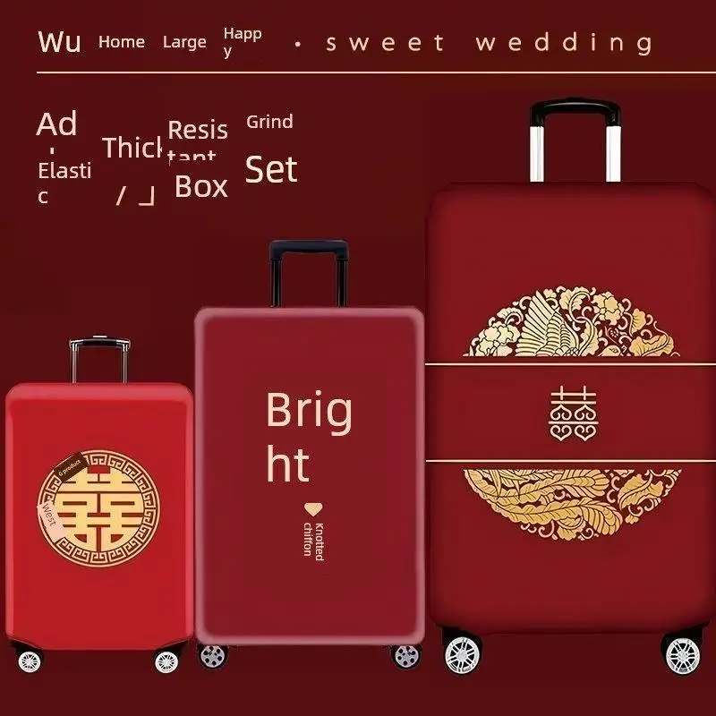 

Red Luggage Protector Cover Wedding Supplies Double Happiness Character Dustproof Wear-resistant Suitcase Password Box Wedding
