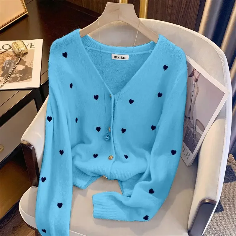 

Женский кардиган с V-образным вырезом, осенний, 2024, новый, милый, мягкий, с длинными рукавами, универсальный, на пуговицах, верхняя одежда