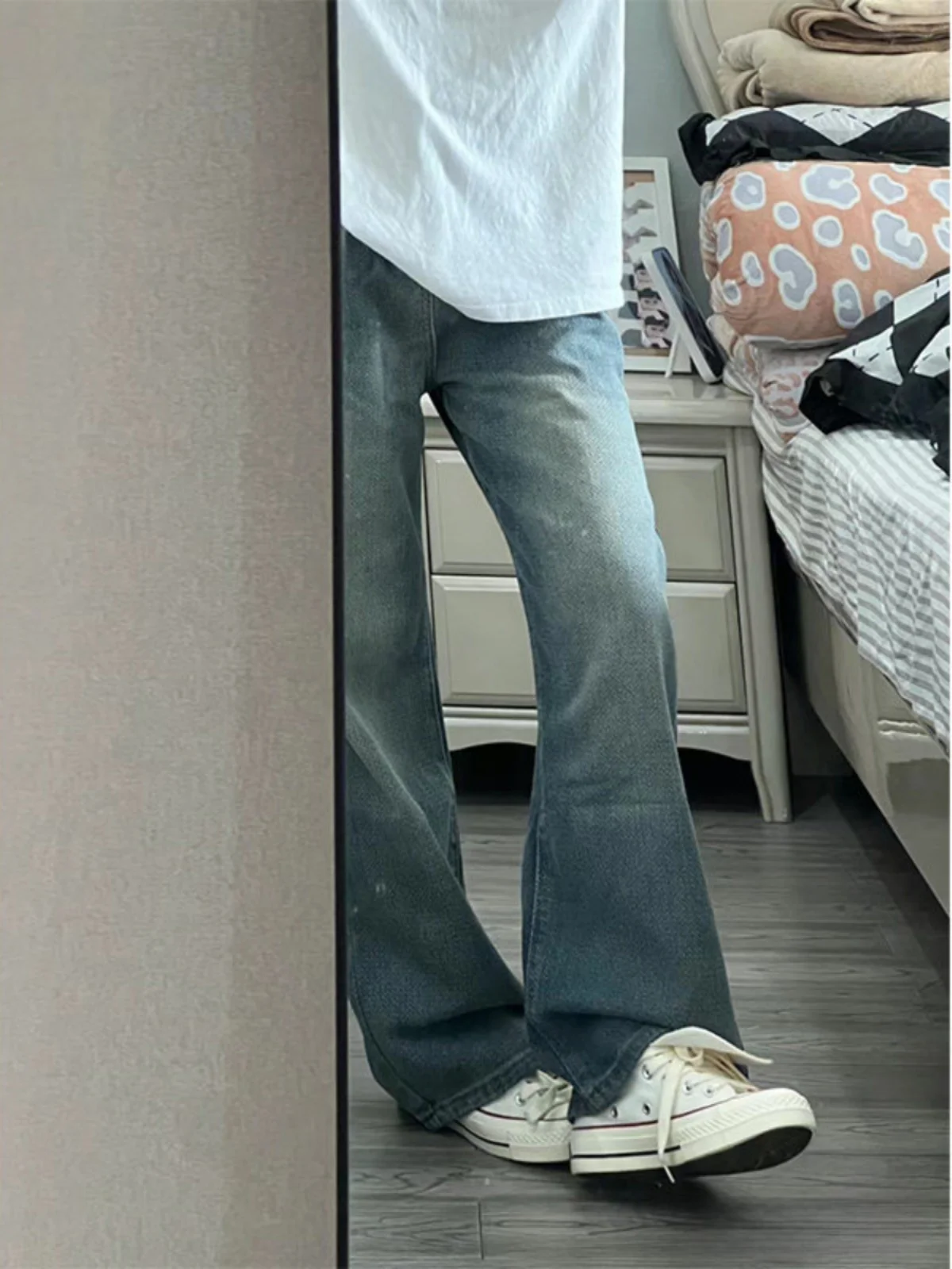 

Летние тонкие широкие джинсы для мужчин, свободные повседневные длинные брюки с узором в виде звезд, американские ретро-джинсы, молодежные, модные, износостойкие.