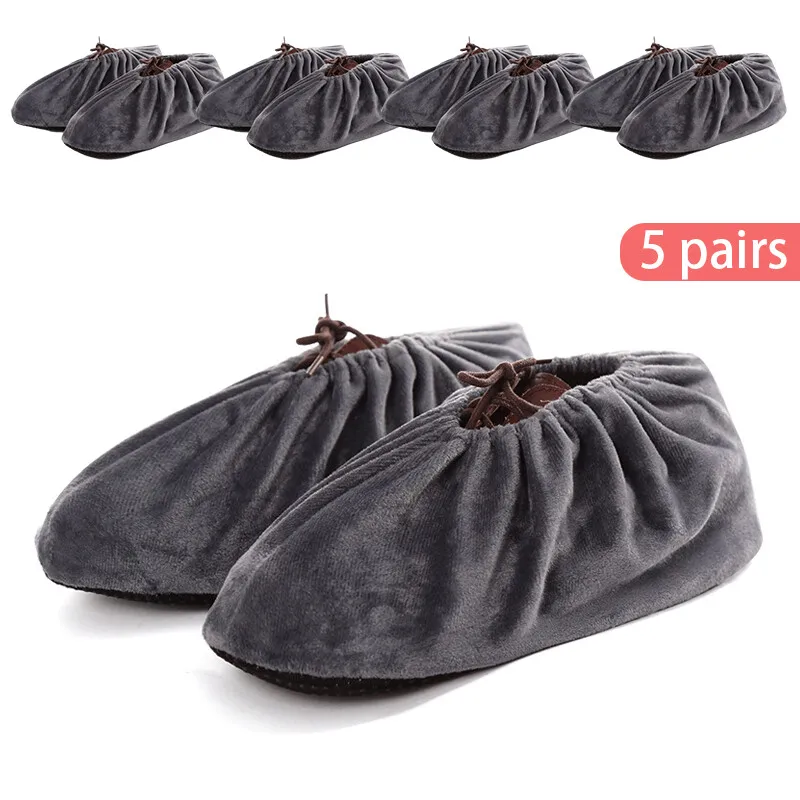 

5 пар утолщенных байковых бахил, многоразовые бахилы, нескользящий напольный ковер, пылезащитные бытовые защитные бахилы для дома