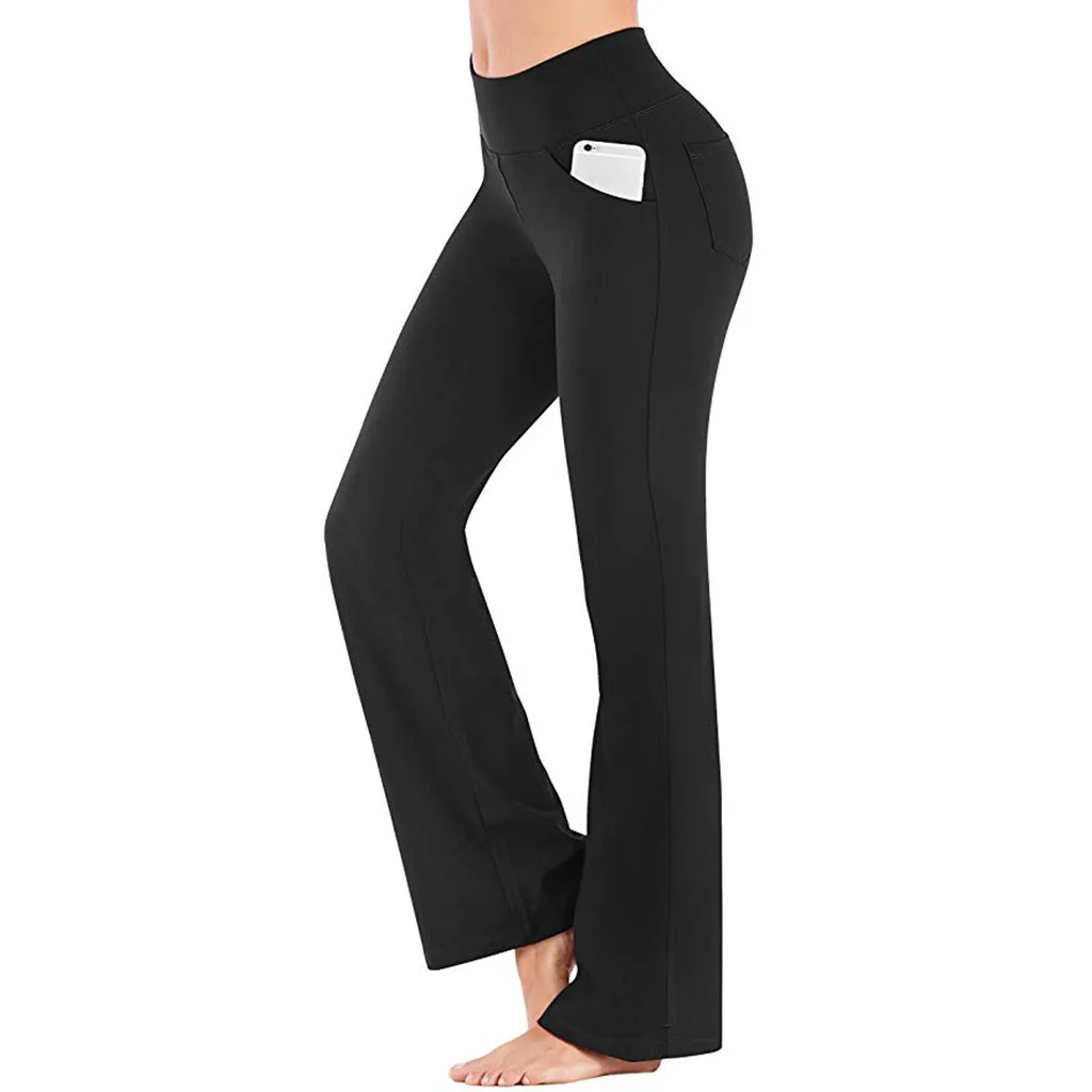 

Solid Color Slim Elasticity Long Pants Women Fashion Sporty Style High Waist Tight Trousers Bell Bottoms Casual Ladies Yoga Pant