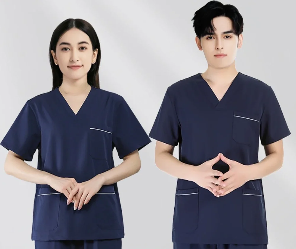 بدلة تنظيف عالية الجودة قابلة للتمدد سريعة الجفاف بأكمام قصيرة - بدلة تنظيف جراح غرفة العمليات لملابس العمل البيطرية/المستشفى