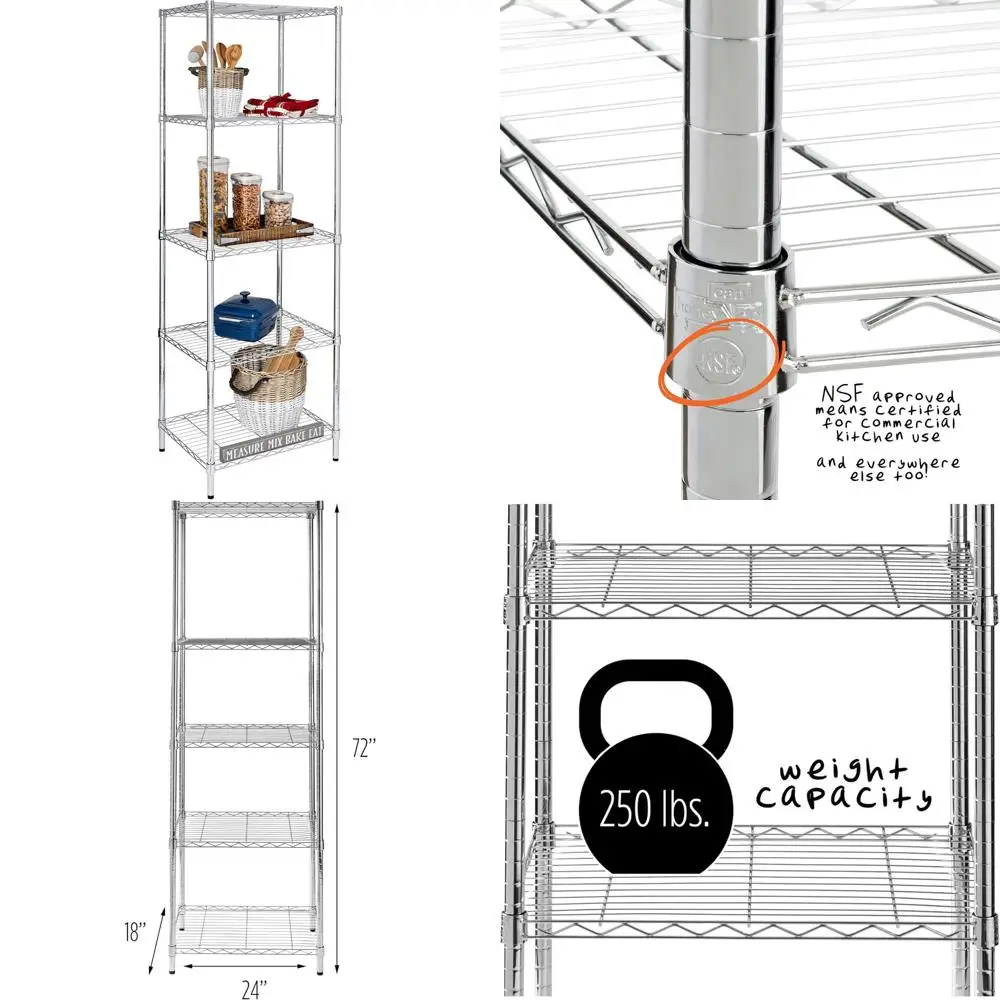 

Honey-Can-Do SHF-01054 5-уровневый хромированный стеллаж, 250 фунтов