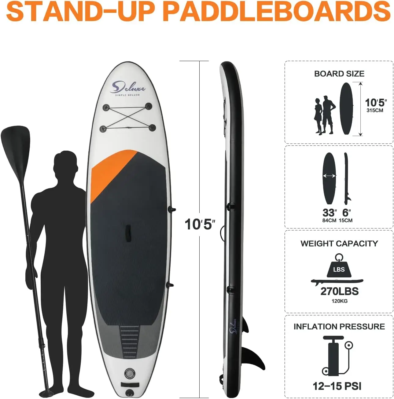 Inflatable Stand Up Paddle Board – Simple Deluxe Premium SUP for All Skill Levels, Paddle Boards for Youth & Adults, Blow Up Sta