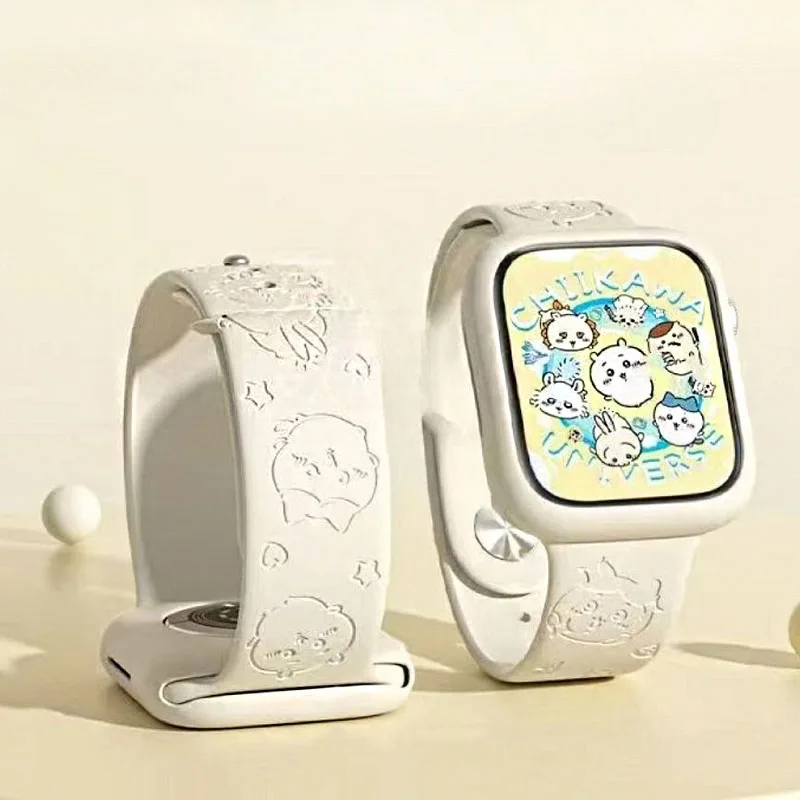 Chiikawa Usagi ل أشرطة ساعات يد آبل 40 مللي متر 41 مللي متر 38 مللي متر سيليكون الرياضة سوار IWatch حزام سلسلة SE 9 8 7 6 5 3 4 الترا 2 هدية