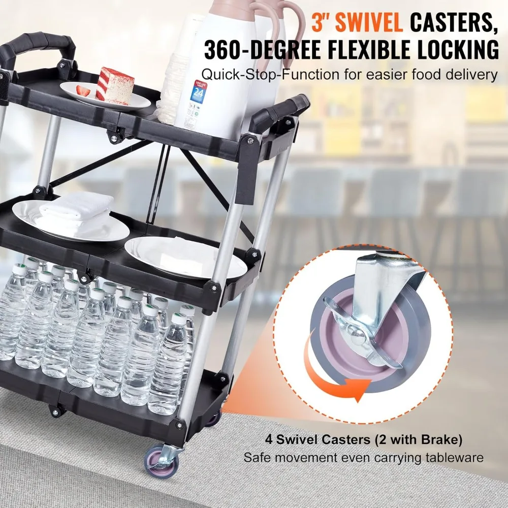 3 heavy-duty plastic rolling lockable wheels foldable practical service vehicles,