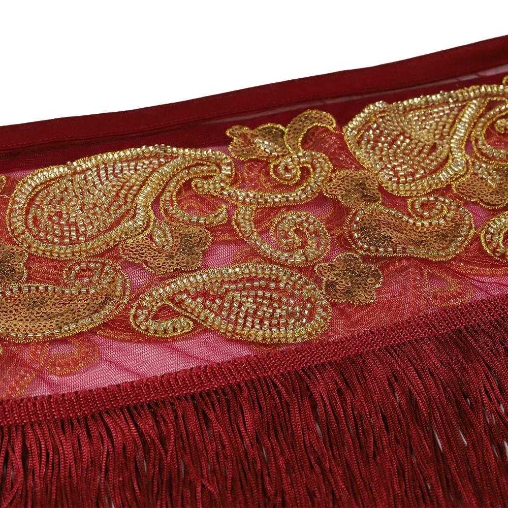 Accesorios de disfraz para niñas, Base de malla, lentejuelas, borlas, envolturas, medio círculo, cinturón, flecos, bufanda de cadera con monedas doradas