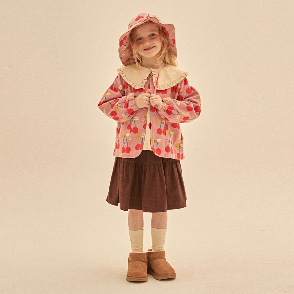 Spring Autumn JM Children's Clothing Fur Collar Corduroy Jacket Pants Skirt Suits Single Breasted Toddler Baby Boys Girls 1-9Y