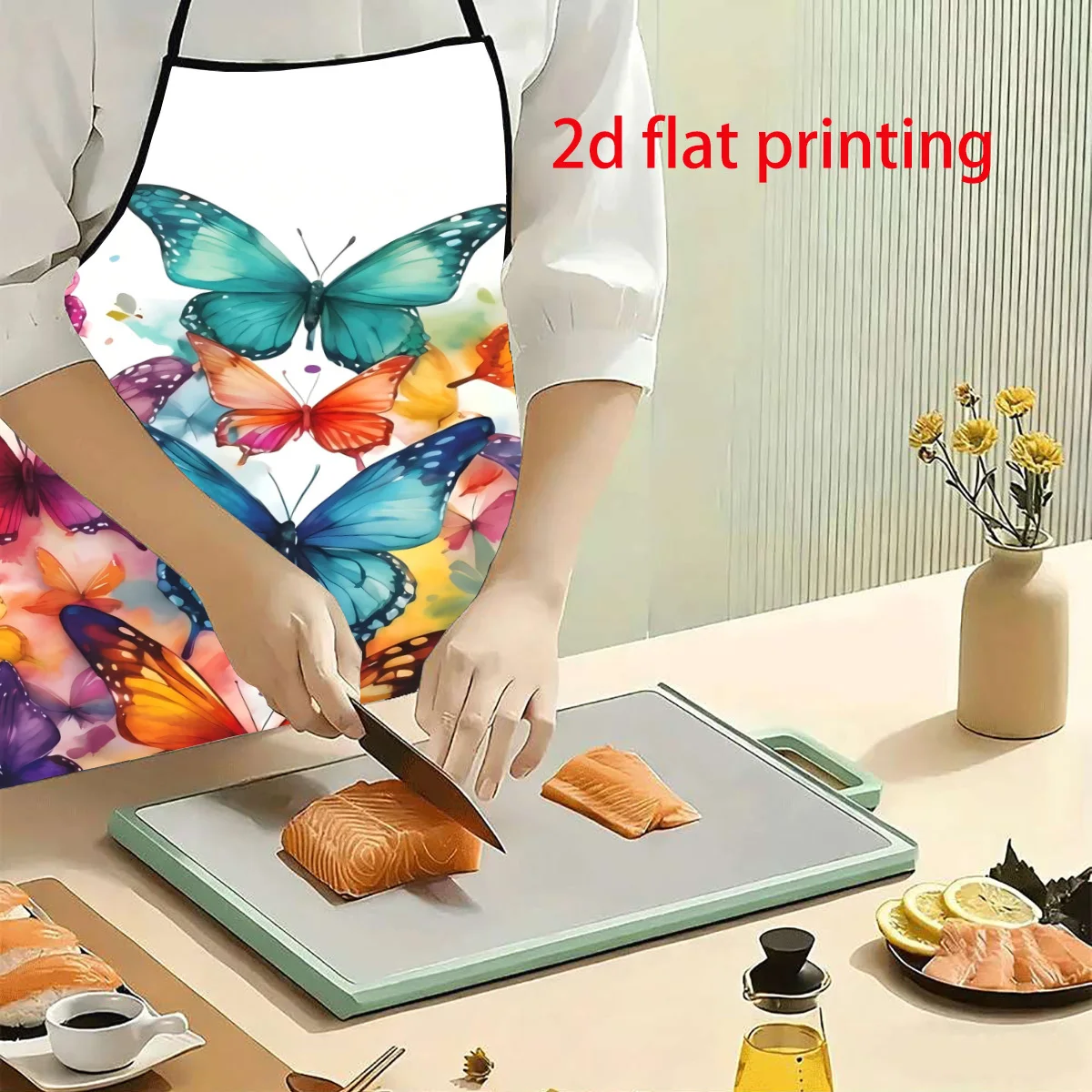 Apron waterproof Chef bib apron 1Pc 2D flat colorful butterfly apron design printed pattern apron, durable and easy to clean,