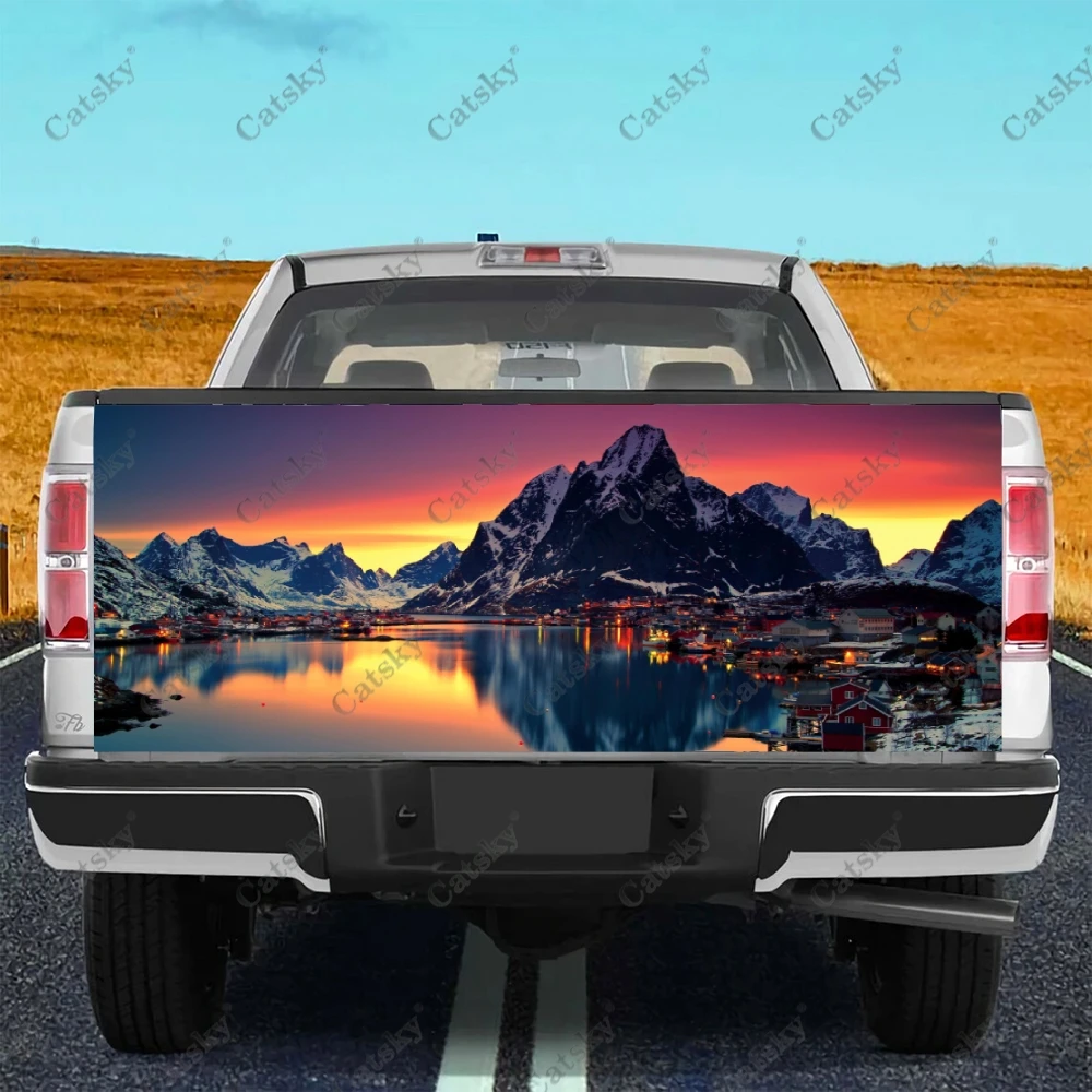 

Custom Snowy Mountain Sunset Car Tail Trunk Protect Vinly Wrap Sticker Decal Car Hood Decoration Sticker for SUV Off-road Pickup