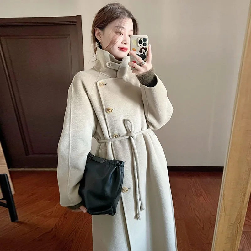 Women Advanced Sense Double-Sided Woolen Coat Female Long Below The Knee Fashion Solid Color Baggy Outwear Winter Casual Outcoat