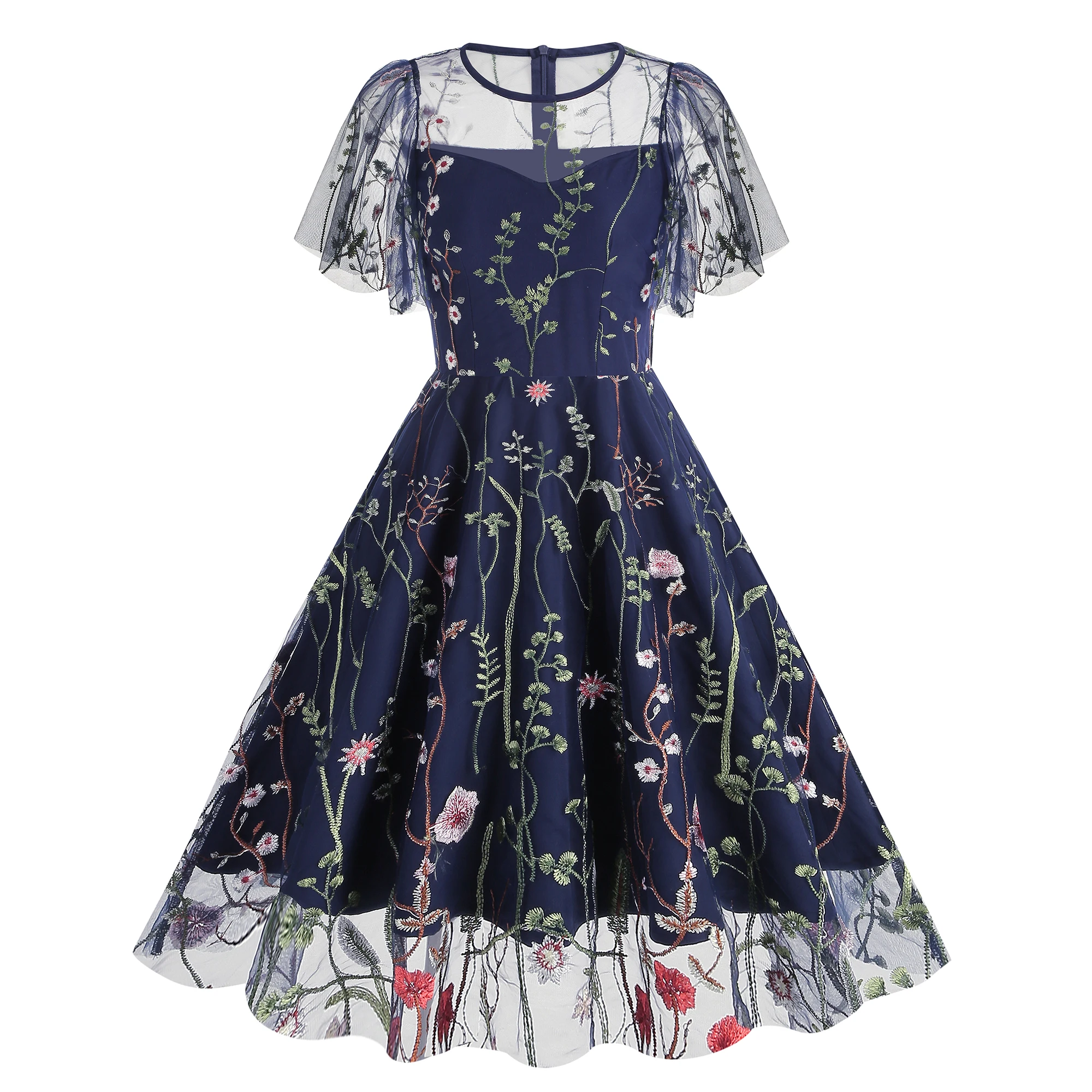 

Women's Dresses O-neck Flare Sleeve Summer New Fashion Dress Lace Evening Party Dresses Casual Style