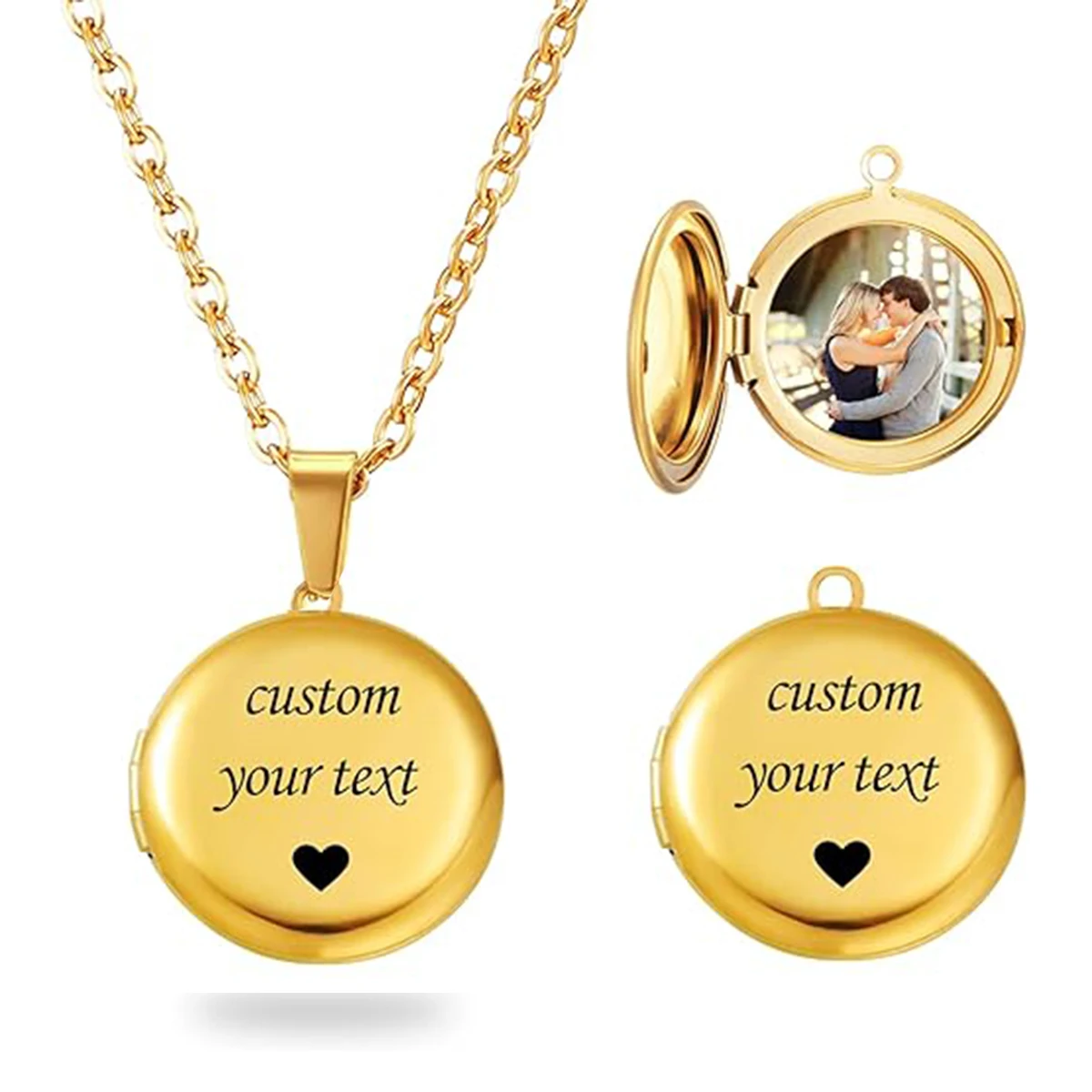 Round tainless Steel Custom Photo Locket Necklace for Woman Personalized Family Picture Laser Engrave Memorial Jewelry