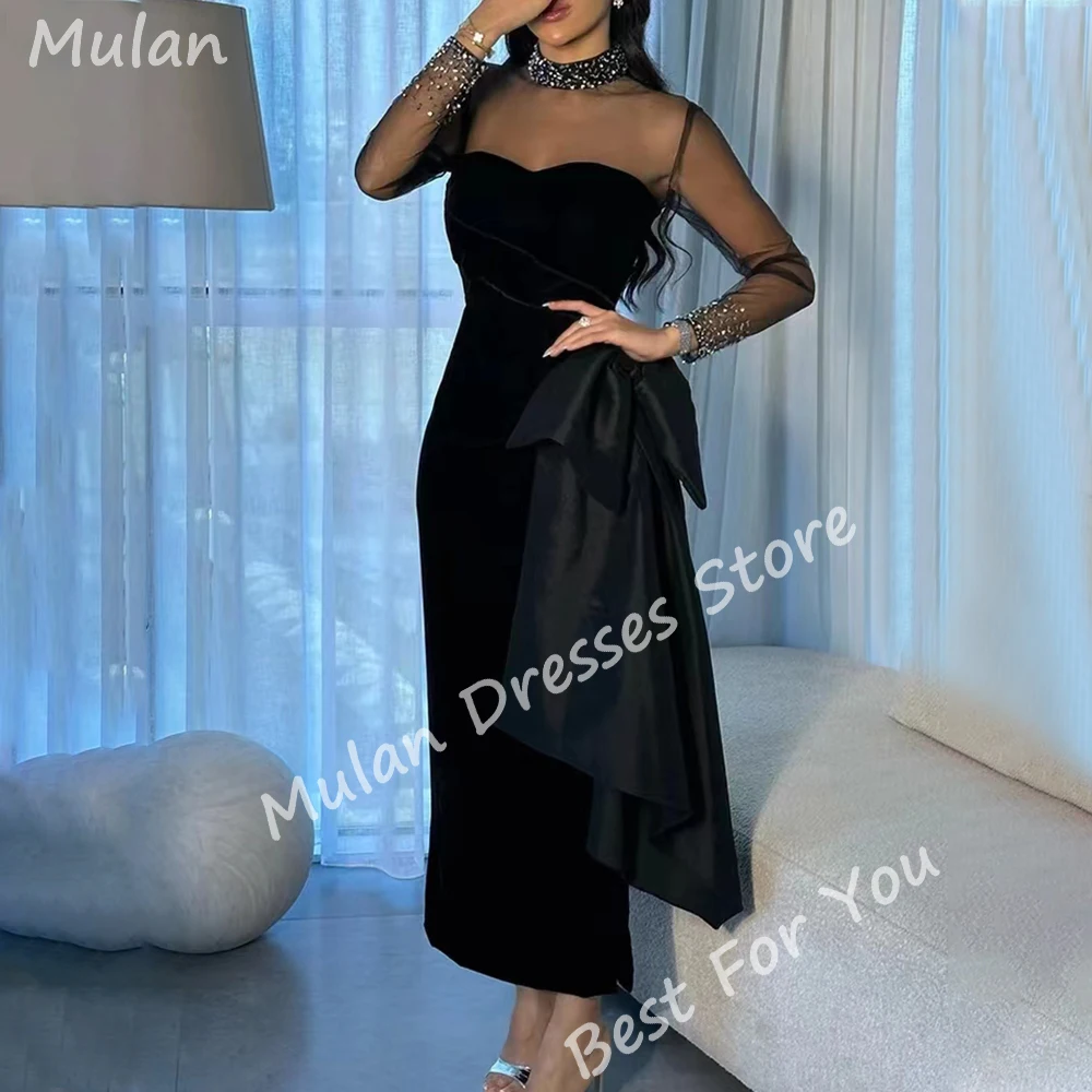 

Elegant Black Long Evening Dresses for Women Beads Ankle-Length Mermaid Special Events Prom Party Dress Wedding Gala Maxi 2024