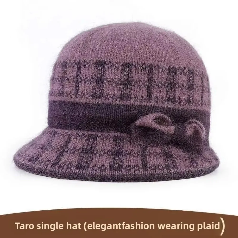 

Outdoor Thickened Fleece Knitted Hat Rabbit Fur Warm Baseball Cap Winter Bow Basin Cap For Middle-Aged and Elderly