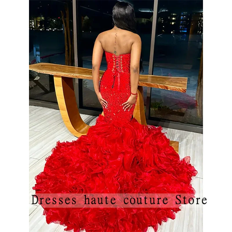 Robes de bal sirène longues rouges de luxe pour filles noires, Sexy, glands en cristal, robes de soirée d'anniversaire personnalisées, 2025