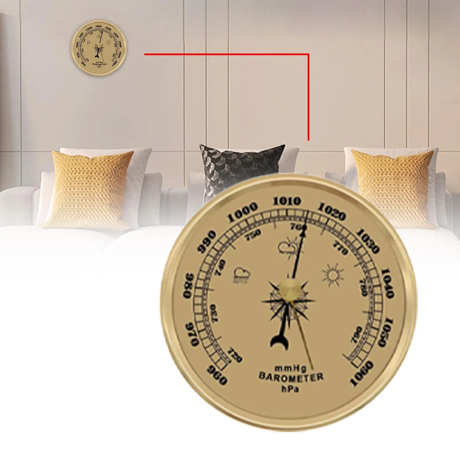 

Barometer Air Pressure Gauge Round Decorative Accurate Embedded Metal Frame