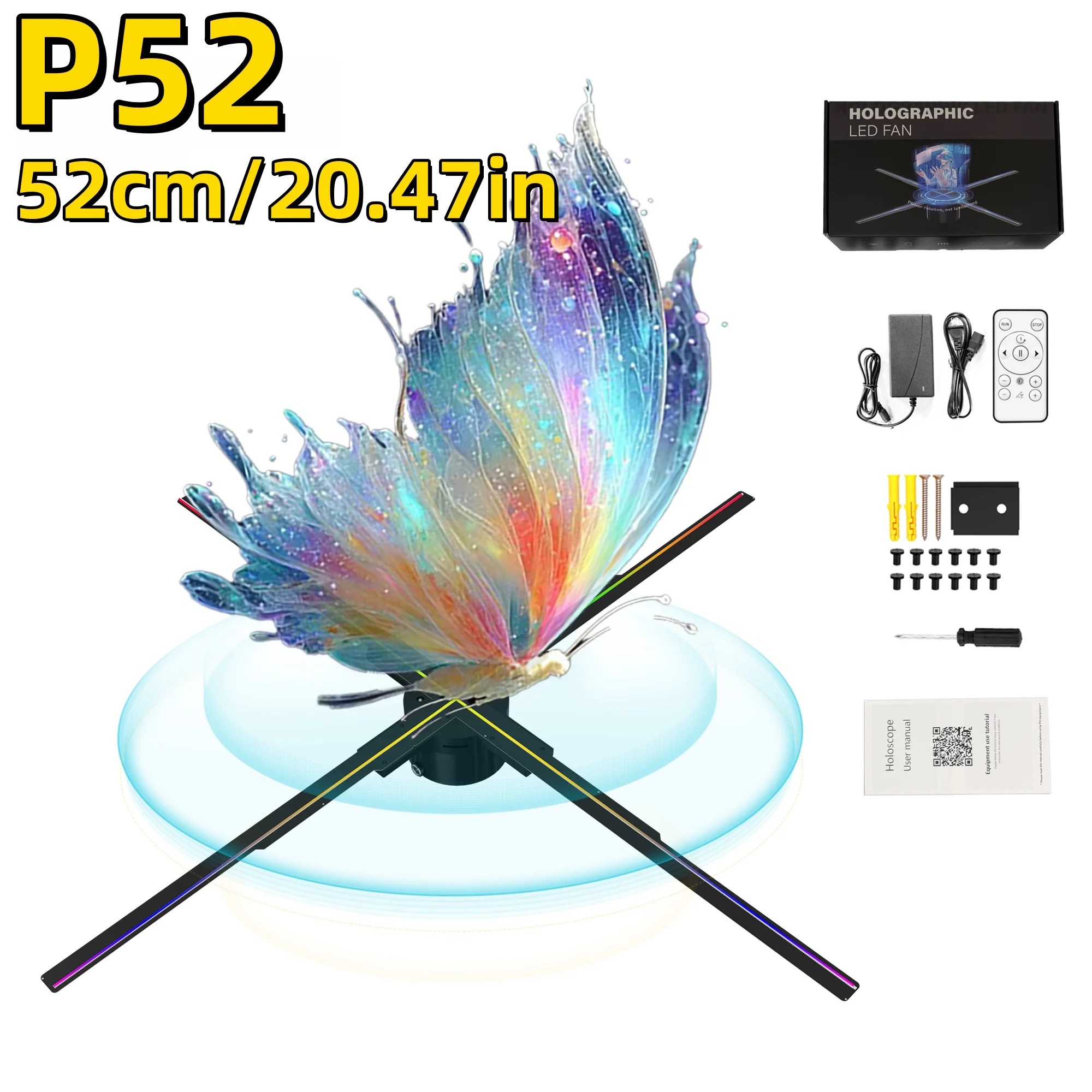 

52cm 3D Hologram Fan 614 Leds 2000 * 560 Resolution Holographic Player Shopping Advertising Display Machine WiFi Bluetooth Audio