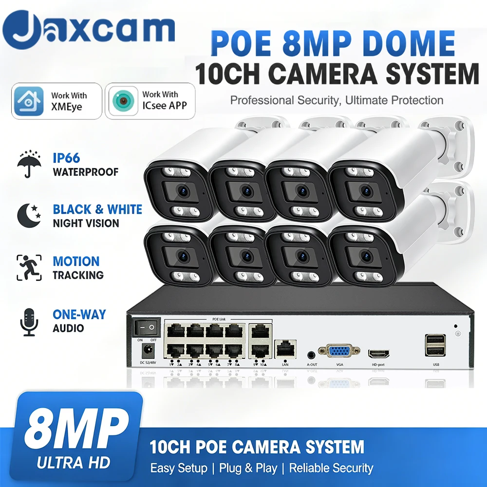 10CH 8MP POE Security Camera System Audio Clear Night Vision 8MP NVR Kit CCTV Outdoor IP Camera H.265 P2P Video Surveillance Set