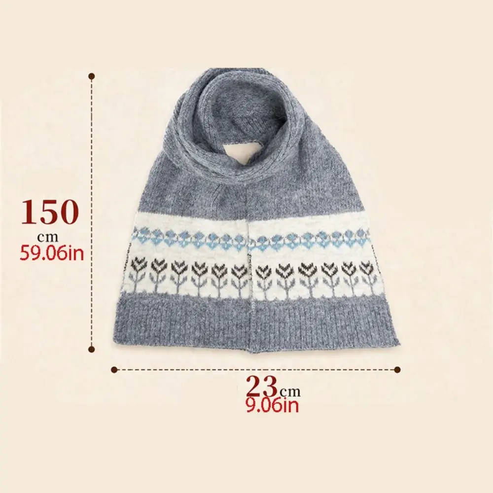 Eleganter Woll-Jacquard-Strickschal, verdickter Winter-Kaschmirschal, verdickter Schal im floralen Fair-Isle-Stil, Studentenschal – Detail 1