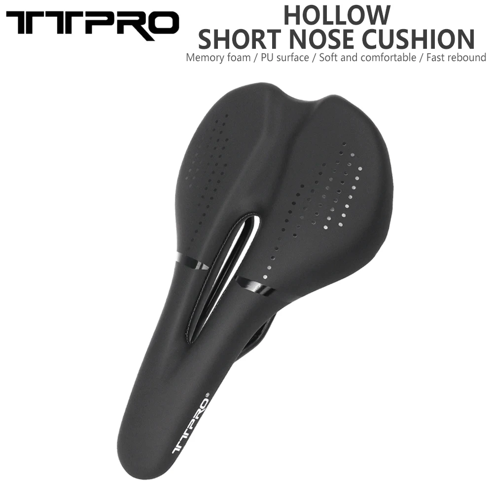 TTPRO Bike Cushion for MTB Short-norse Hollow-out Light-weight Breathable Bicycle Saddle for Road Bike Black Bicycle Seat 3209