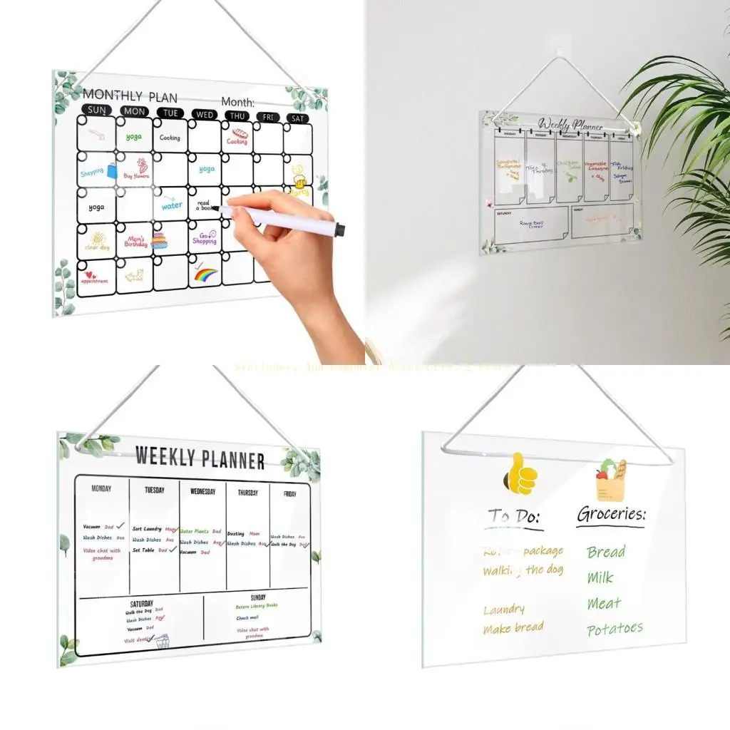 Fridge Hanging Memo Board Weekly Whiteboard Clear Dry Erases Writing Board Set