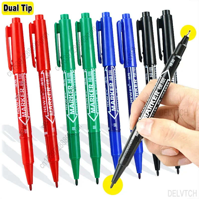 

4/8Pcs Dual Tip Waterproof Oil Ink Permanent Paint Art Marker Fineliner Pen 0.5mm 1.0mm Office School Writing Drawing Stationery