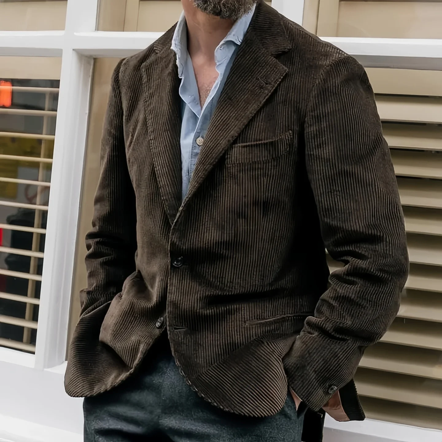 سترة رجالية كاجوال من سروال قصير بقصة ضيقة بلون أسود وبني ملابس خارجية عصرية معاطف بدلة رجالية