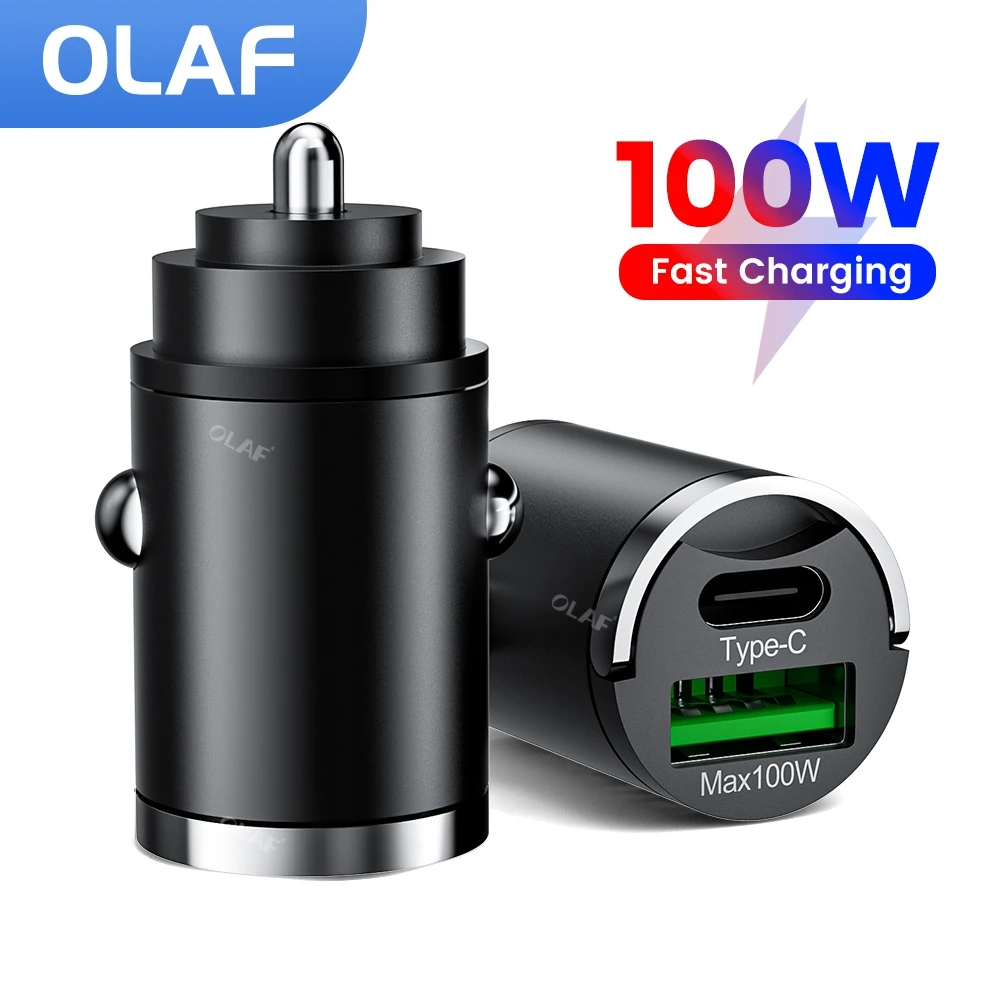 100W USB Type C Car Charger QC3.0 Fast Charging Charger Adapter Mini Pull Ring USB Car Phone Charger for Xiaomi Samsung iPhone