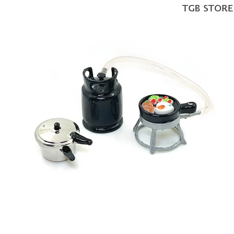 Mini fornello a gas Uovo fritto Pentola a pressione Modello Set di utensili da cucina 1/12 Casa delle bambole Casa delle bambole Giocattoli da cucina Kid Giochi di imitazione Giocattolo