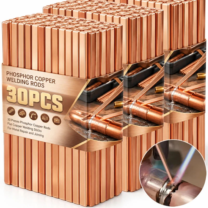 5/30PCS Phosphor Coppers Welding Rods Flat Electrode Welding Wire Strong Soldering Rods for Air Conditioning Refrigerator Repair
