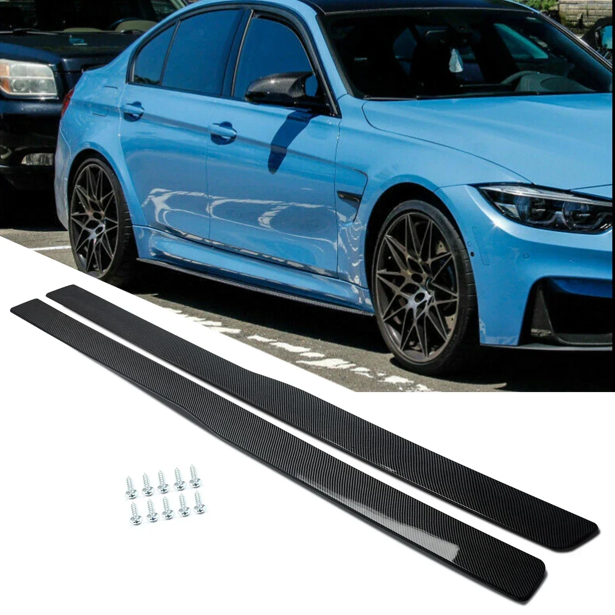 For 2015-20 BMW F80 M3 F82 M4 M Sport Side Skirts Extension Lip Carbon Look Pair