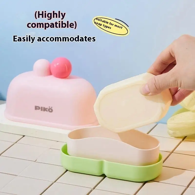 

1 шт. пластиковая милая мультяшная двухслойная коробка для мыла с крышкой, дренажный держатель для мыла для дома, ванной комнаты, столешница, контейнер для мыла