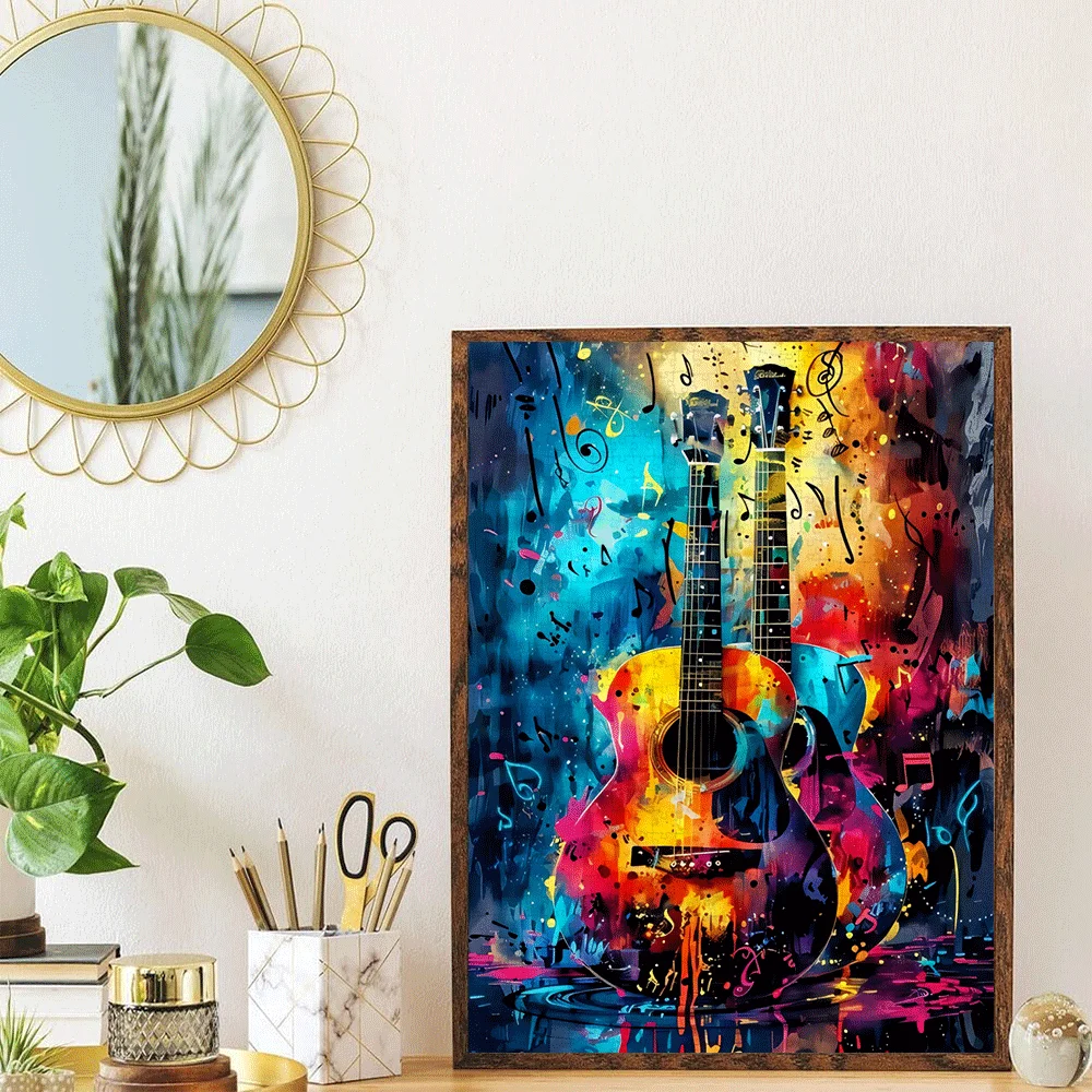 Puzzle dla dorosłych i rodzin z motywem muzycznym - 1000 elementów, grafika z gitarą i nutami muzycznymi w żywych kolorach, wymagające łamigłówka.