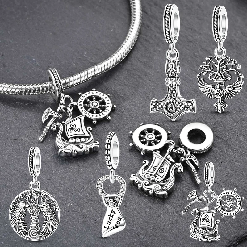 

Подвески в стиле скандинавской мифологии, стерлинговое серебро 925 пробы, корабль викингов, рунические символы, дизайнерские подвески, подходят для оригинального браслета, ювелирные изделия своими руками