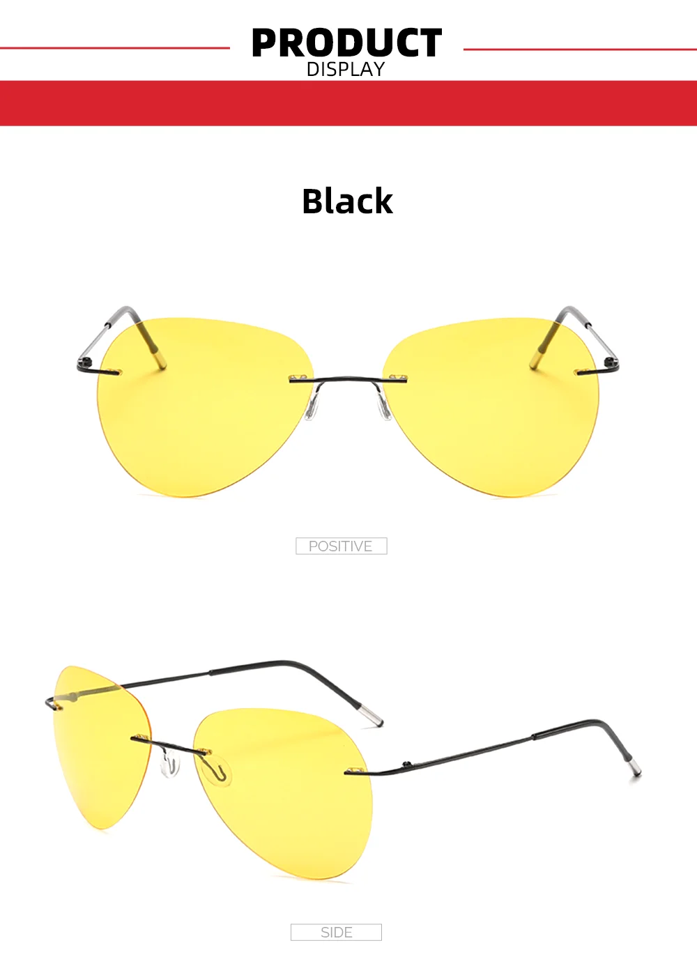 VIVIBEE Ultraleichte Piloten-Nachtsichtbrille für Herren, polarisiert, UV400, gelb, randlos, Luftfahrt-Sonnenbrille für Damen, Schutzbrille – Detail 9