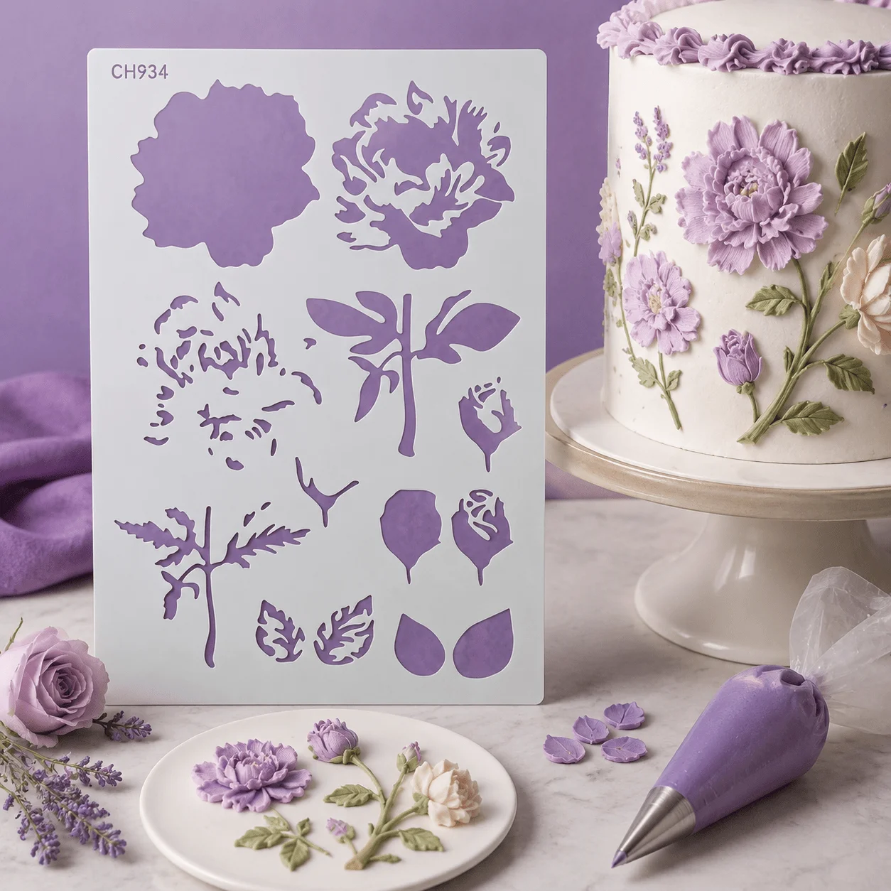 Large Layered Peony Stencil, Blooming Flower Leaf Template for DIY Painting on Wood, Furniture, Canvas, Tile & Fabric Decoration