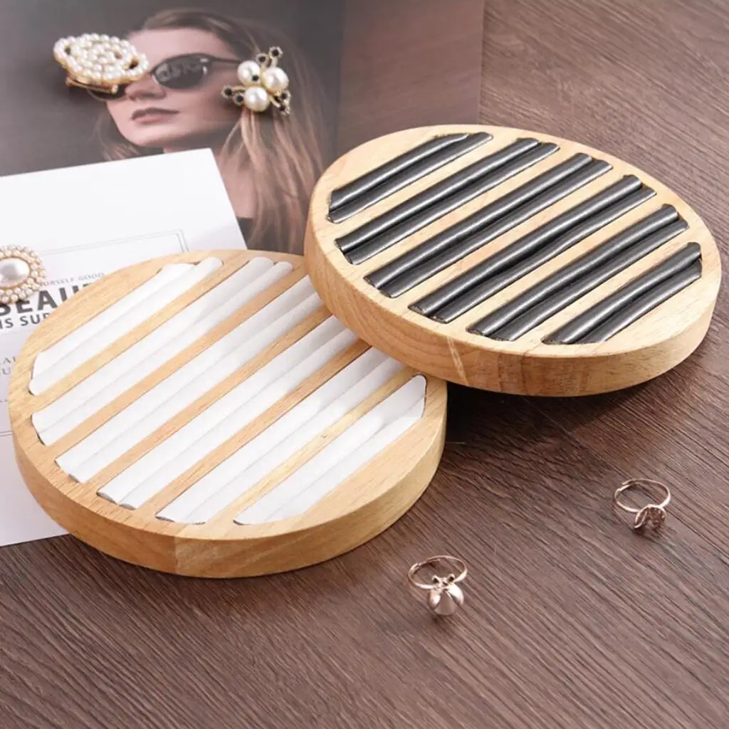 Durable Wooden Jewelry Ring Display Tray Velvet Organizer for Shop Home Wedding Ring Collection