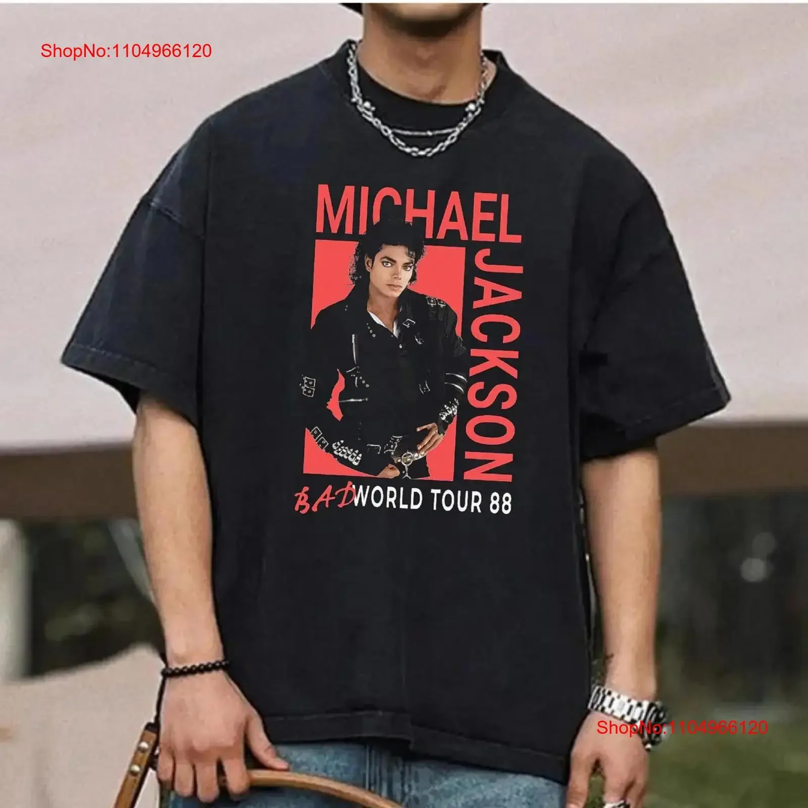 

Футболка Michael Jackson Bad World 88 King of Pop 90s Music Fan Popstar Top Loose Fit MJ Vintage Style винтажная стираная уличная одежда