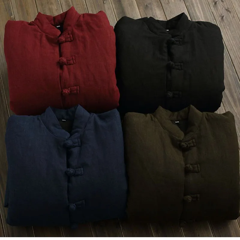 Męski i damski płaszcz z tekstury bawełny i lnu, długi zimowy płaszcz w stylu vintage, jednorzędowy, zapinany na guziki, luźny kombinezon, bawełniana kurtka.