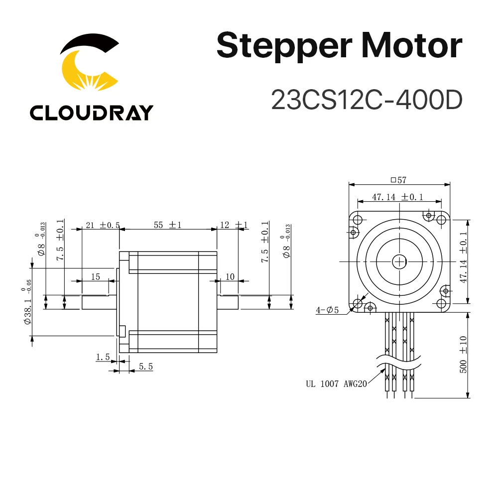 Cloudray Nema 23 silnik krokowy 55mm 1.3N.m 4.0A podwójny wał 2 fazowy silnik krokowy dla CNC maszyna grawerująca