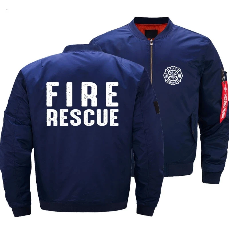 Fire Rescue Firefighter Men Zipper Bomber Jacket Daily Casual Travel Moto Jacket Winter Thick Coat Warm Windbreaker