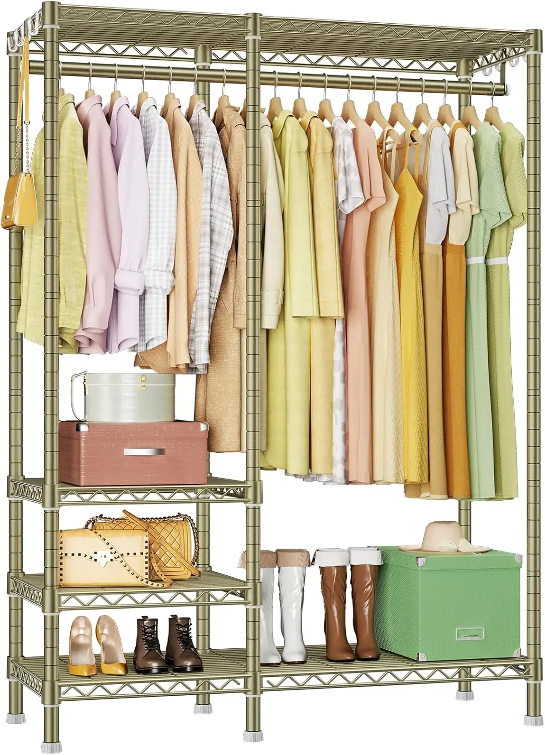 

F4 Heavy Duty Clothes Rack (With Hanger Rod) Freestanding Clothing Racks for Hanging Clothes，Adjustable Closet Organizer Sys